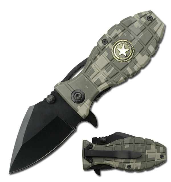 Military Grenade Handle Rescue Folder Spring Assist Knife Collectible Weapons - Tophatter Daily Deals